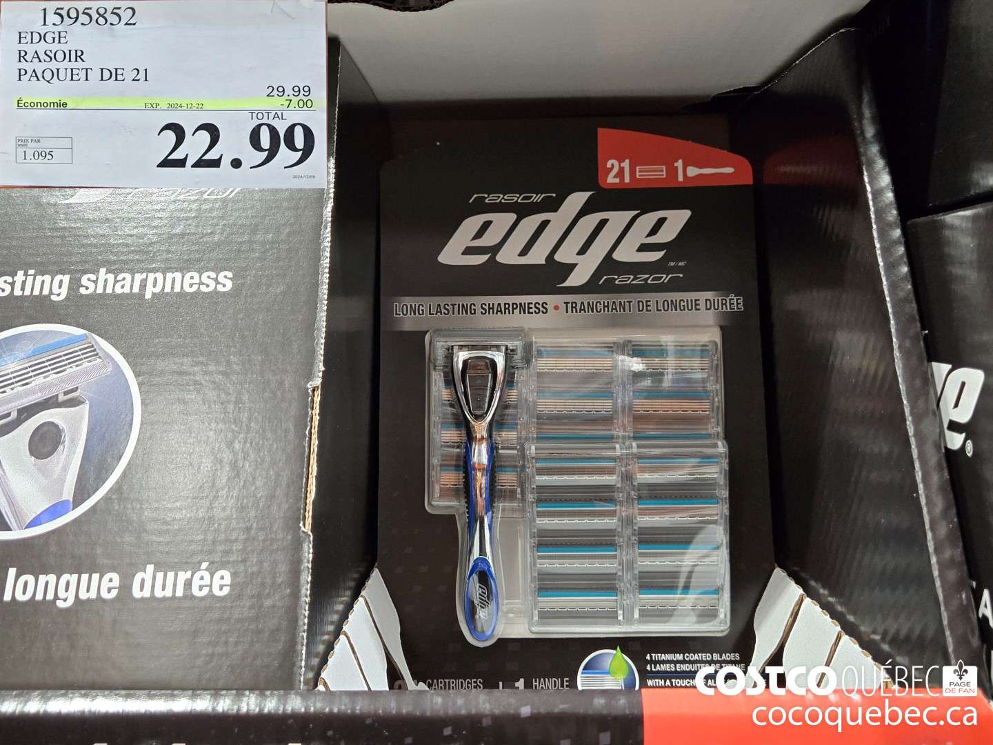 1595852 EDGE RASOIR 21 CARTOUCHES  ($7.00 INSTANT SAVINGS EXPIRES ON 2024-12-22) $22.99