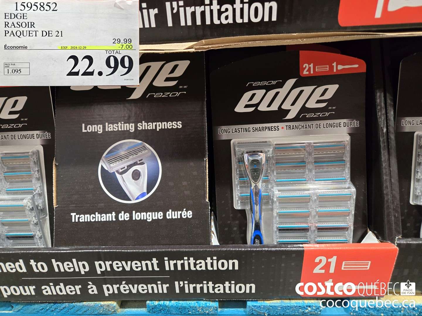 1595852 EDGE RASOIR 21 CARTOUCHES  ($7.00 INSTANT SAVINGS EXPIRES ON 2024-12-29) $22.99