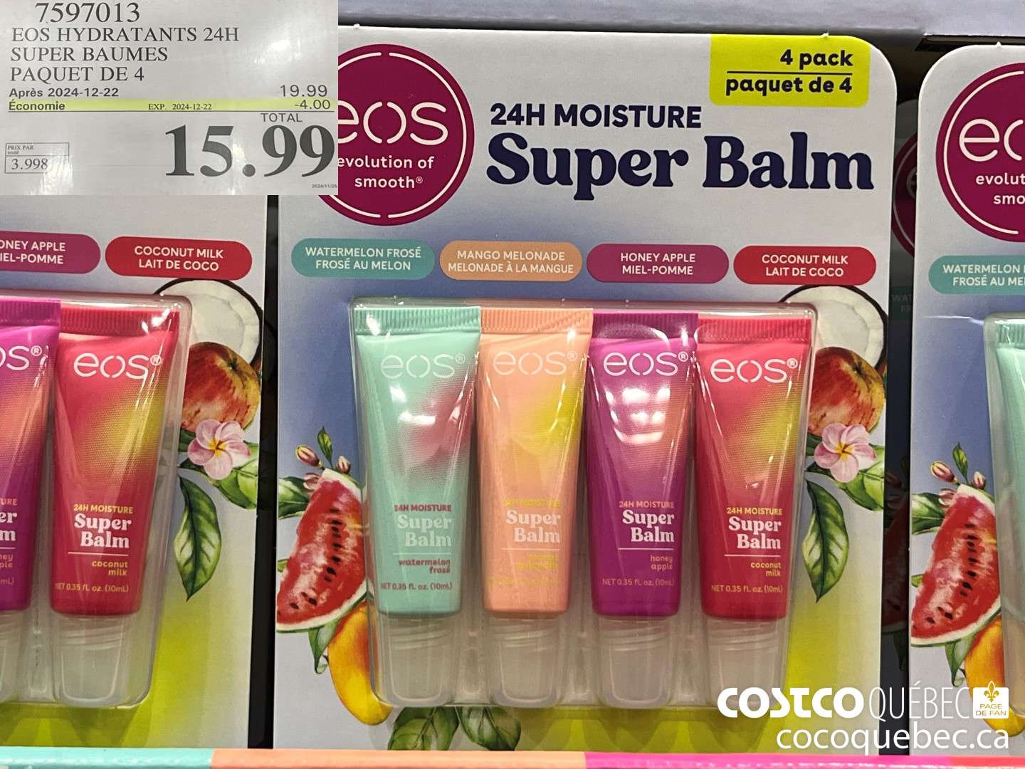7597013 EOS HYDRATANTS 24H SUPER BAUMES PAQUET DE 4  ($4.00 INSTANT SAVINGS EXPIRES ON 2024-12-22) $15.99