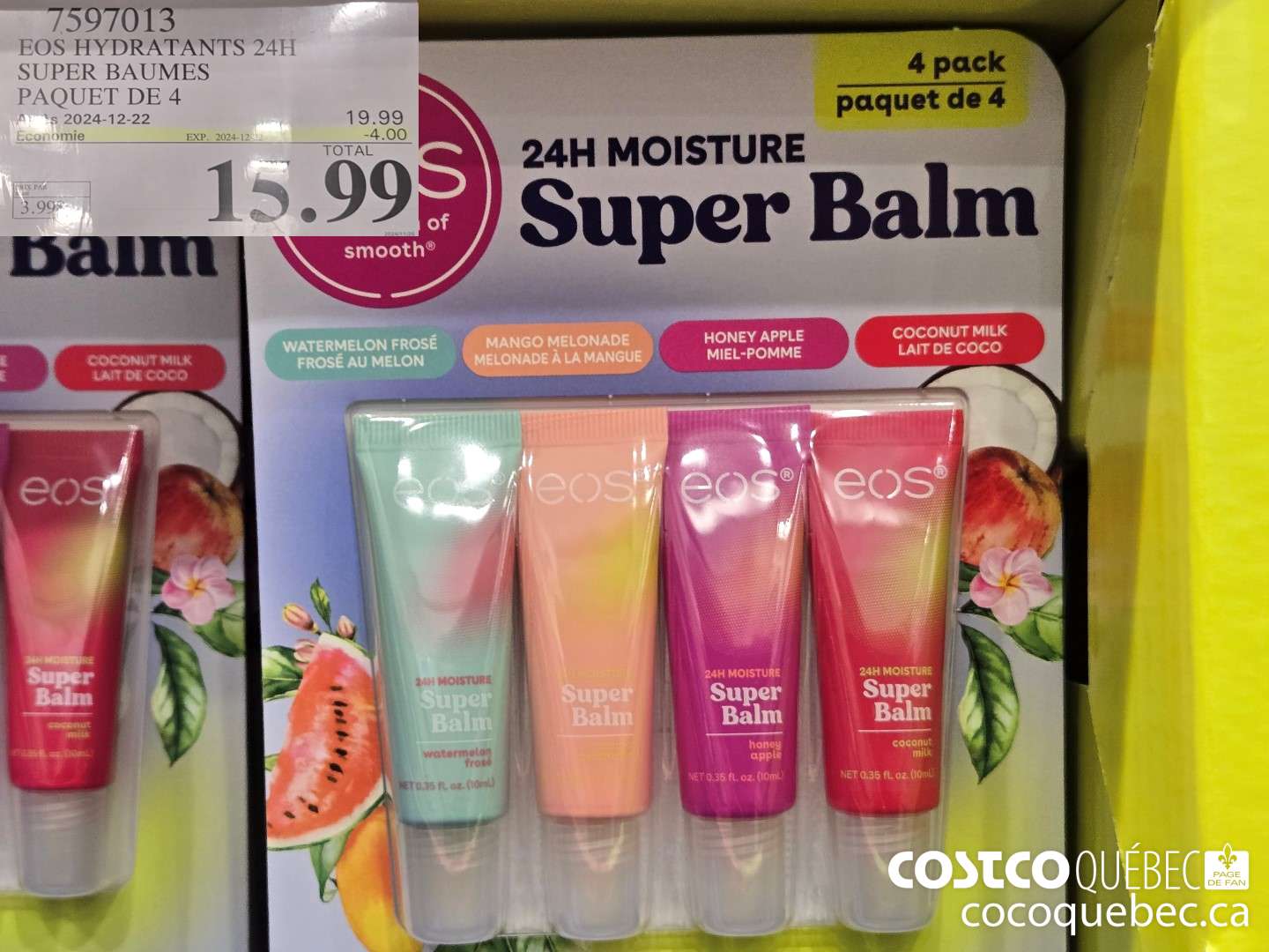 7597013 EOS HYDRATANTS 24H SUPER BAUMES PAQUET DE 4  ($4.00 INSTANT SAVINGS EXPIRES ON 2024-12-22) $15.99