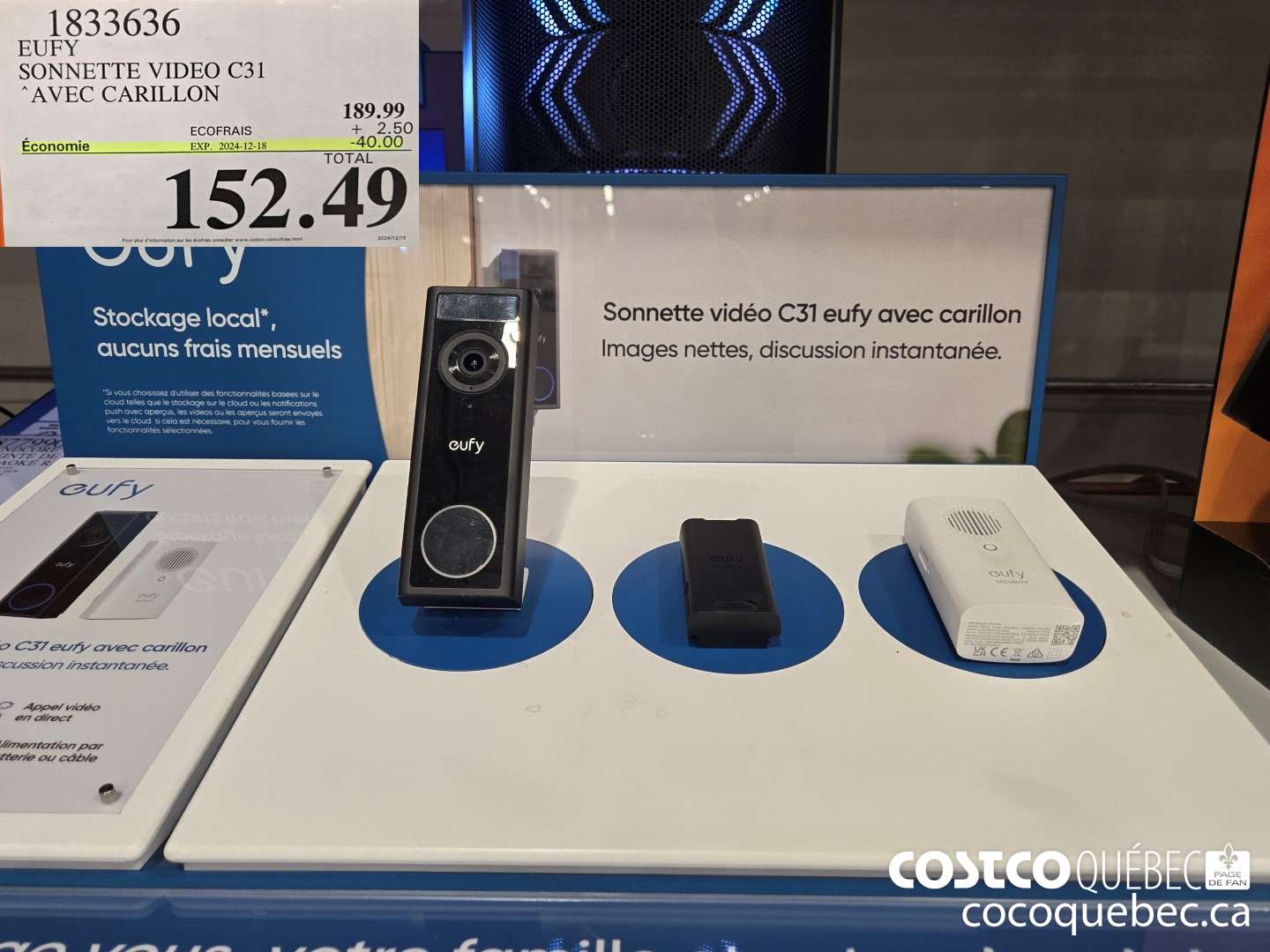 1833636 EUFY SONNETTE VIDEO C31 “AVEC CARILLON  ($40.00 INSTANT SAVINGS EXPIRES ON 2024-12-18) $152.49