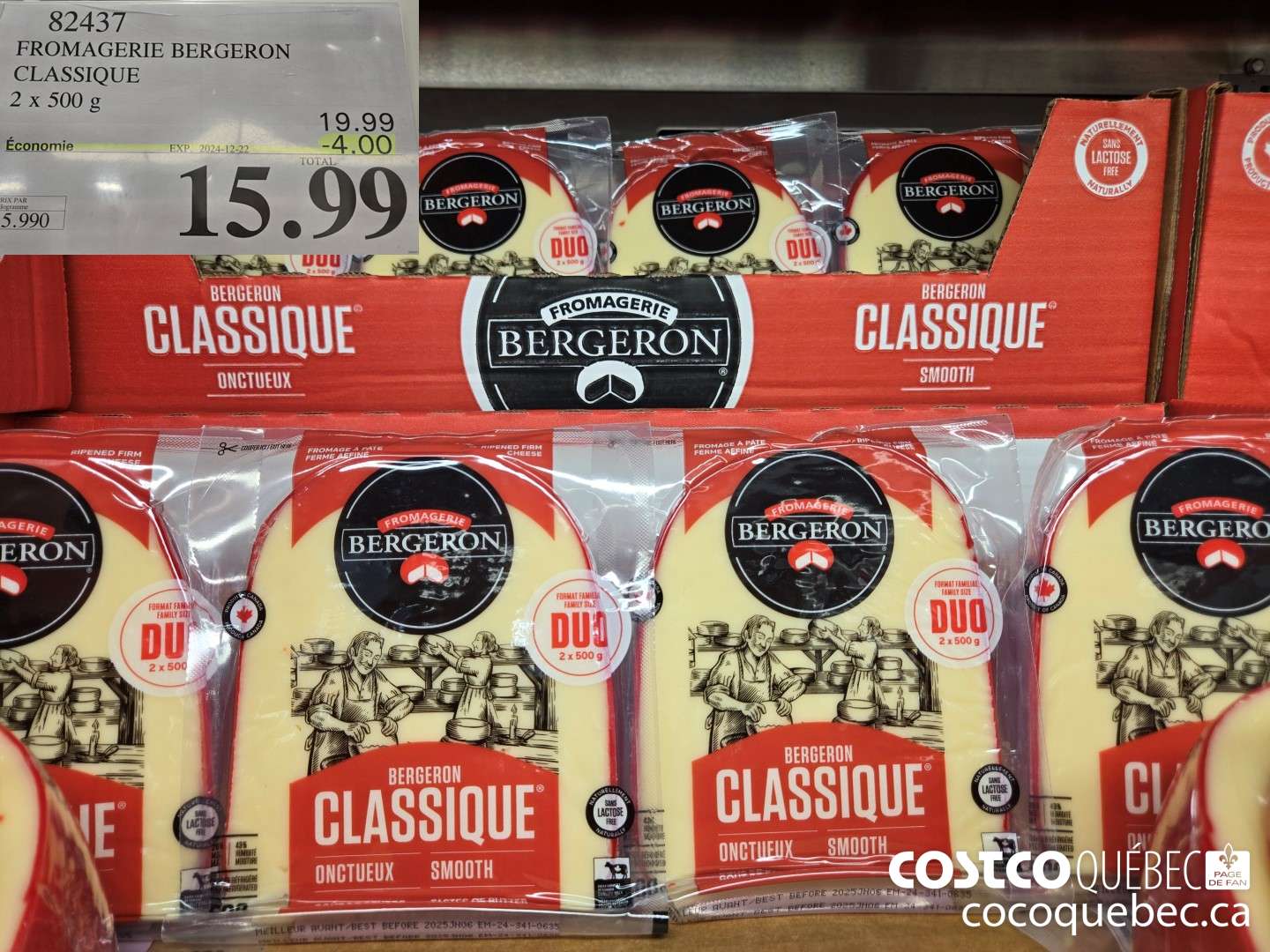 82437 FROMAGERIE BERGERON CLASSIQUE - 2 x 500 g  ($4.00 INSTANT SAVINGS EXPIRES ON 2024-12-22) $15.99