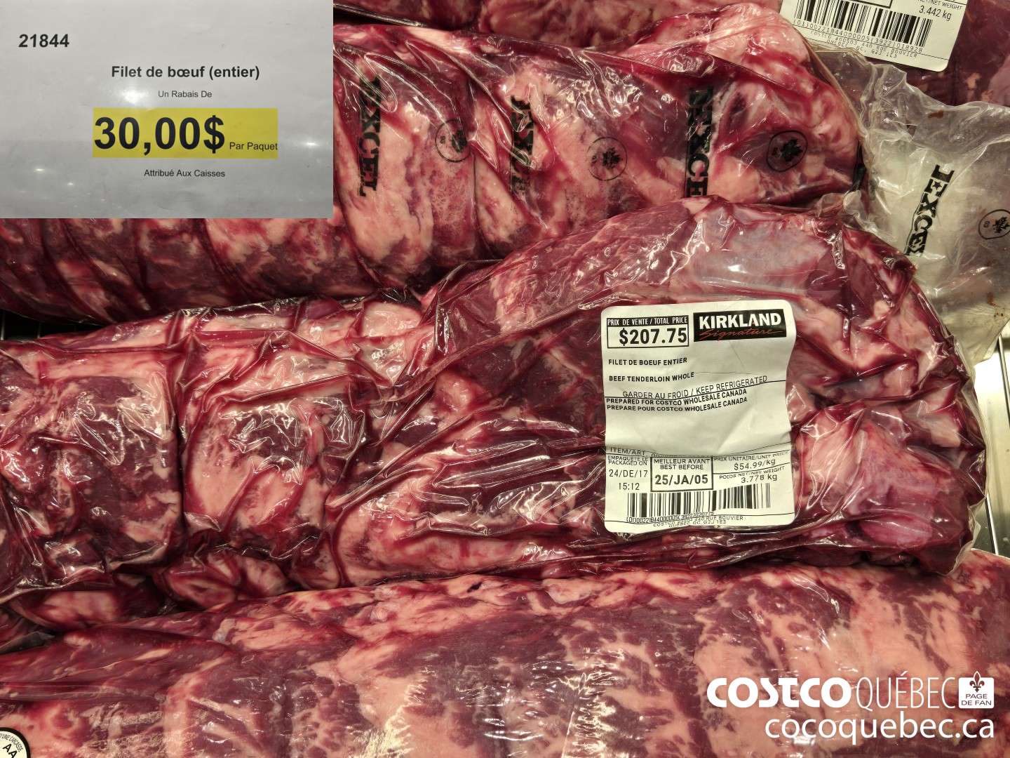 21844 Filet de boeuf (entier)  ($30.00 INSTANT SAVINGS)