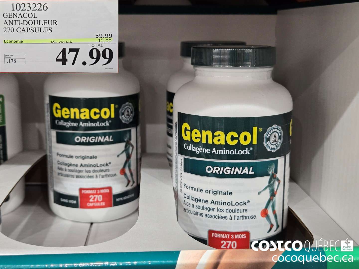 1023226 GENACOL ANTI-DOULEUR 270 CAPSULES ($12.00 INSTANT SAVINGS EXPIRES ON 2024-12-22) $47.99