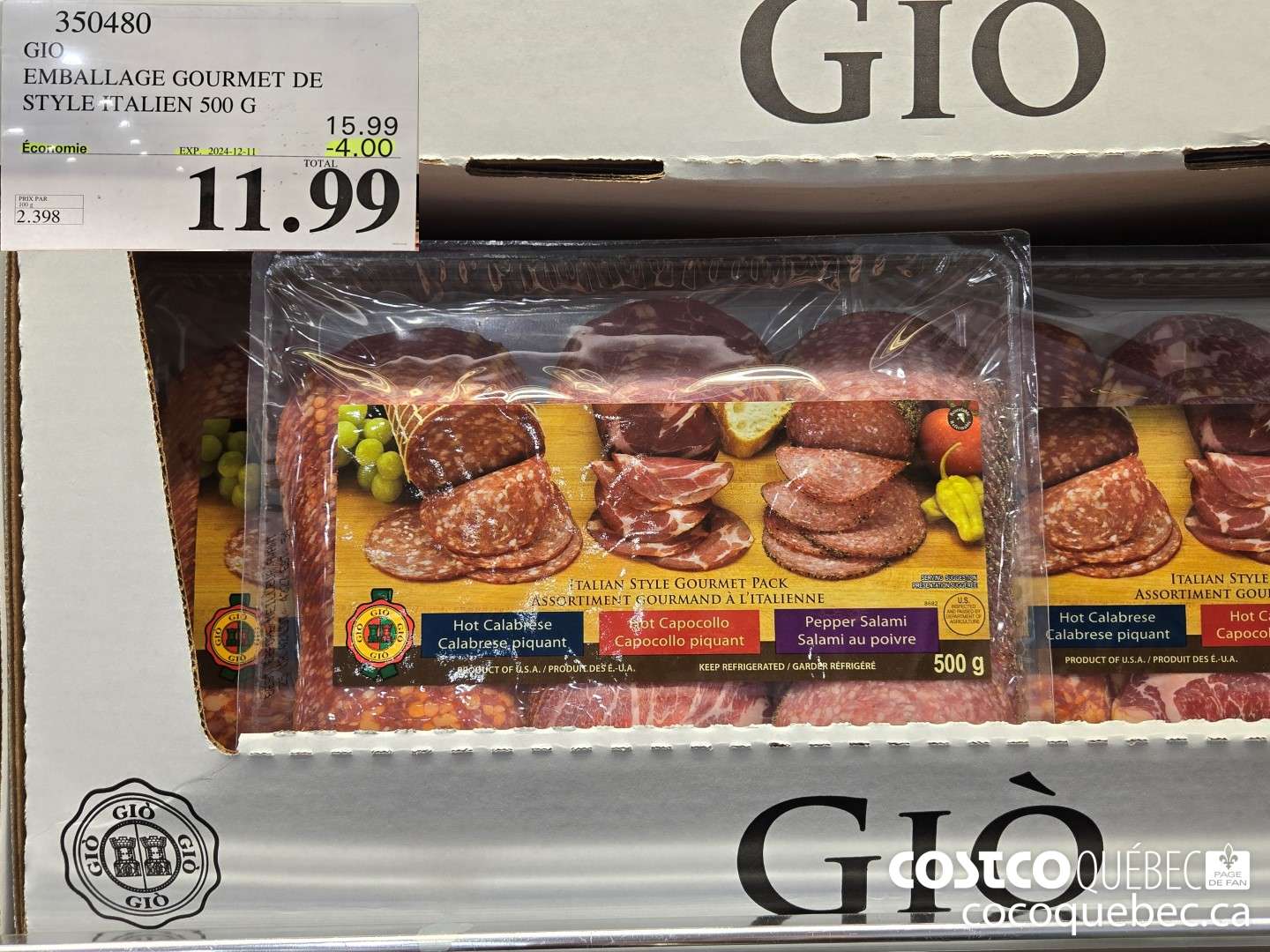 350480 GIO EMBALLAGE GOURMET DE STYLE ITALIEN 500 G ($4.00 INSTANT SAVINGS EXPIRES ON 2024-12-11) $11.99