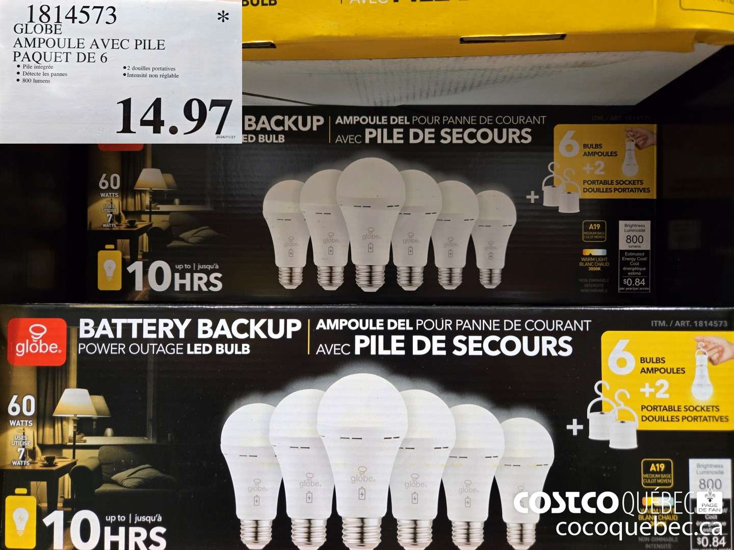 1814573 GLOBE AMPOULE AVEC PILE PAQUET DE 6  $14.97