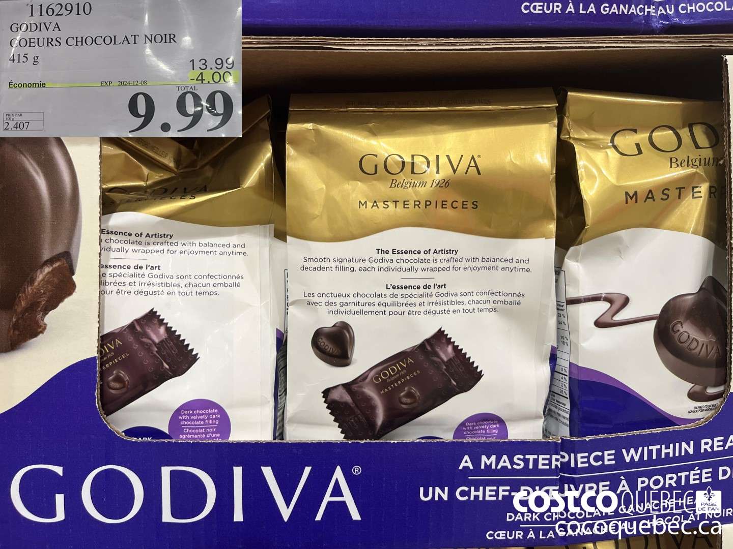 1162910 GODIVA COEURS CHOCOLAT NOIR  ($4.00 INSTANT SAVINGS EXPIRES ON 2024-12-08) $9.99