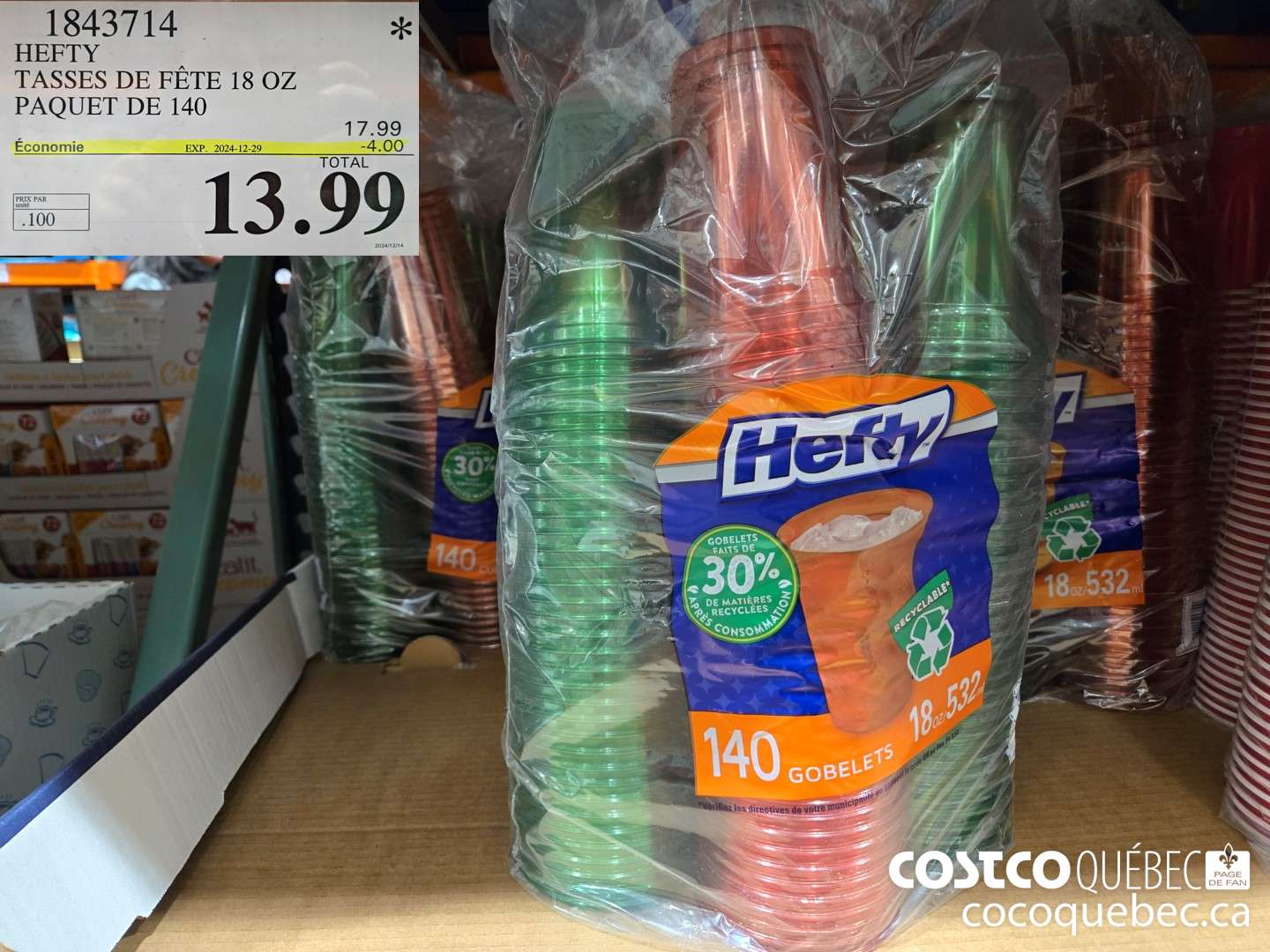 1843714 HEFTY TASSES DE FETE 18 OZ PAQUET DE 140  ($4.00 INSTANT SAVINGS EXPIRES ON 2024-12-29) $13.99