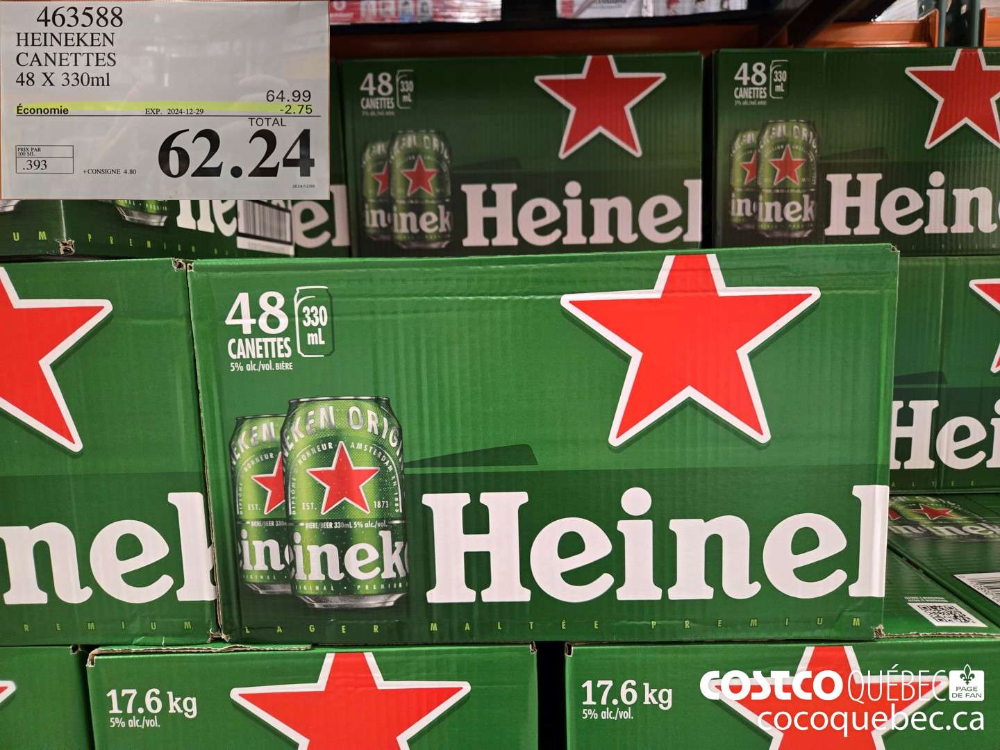 463588 HEINEKEN CANETTES 48 X 330 ML $3.00OFF ($2.75 INSTANT SAVINGS EXPIRES ON 2024-12-29) $62.24