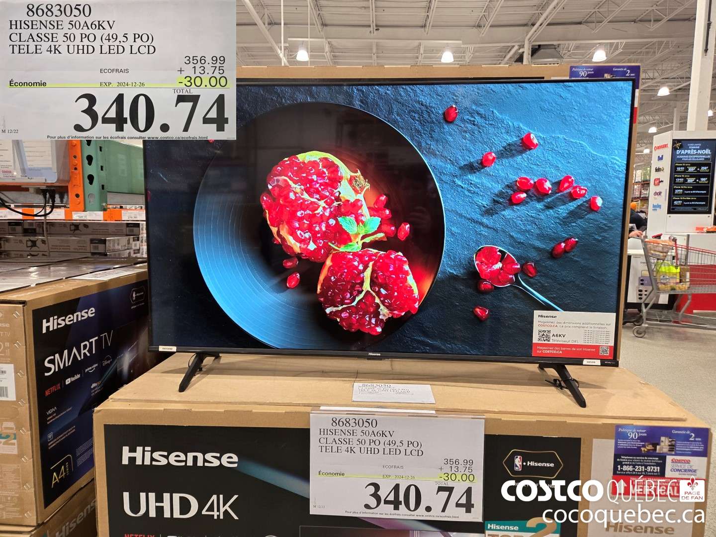 8683050 HISENSE 50A6KV CLASSE 50 PO (49,5 PO) TELE 4K UHD LED LCD  ($30.00 INSTANT SAVINGS EXPIRES ON 2024-12-26) $340.74
