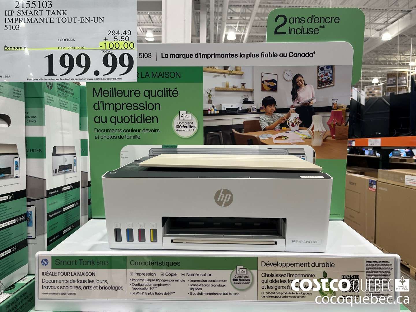 2155103 HP SMART TANK IMPRIMANTE TOUT-EN-UN 5103  ($100.00 INSTANT SAVINGS EXPIRES ON 2024-12-02) $199.99