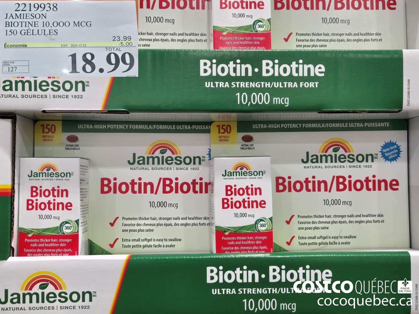 2219938 JAMIESON BIOTINE 10,000 MCG 150 GELULES ($5.00 INSTANT SAVINGS EXPIRES ON 2024-12-22) $18.99