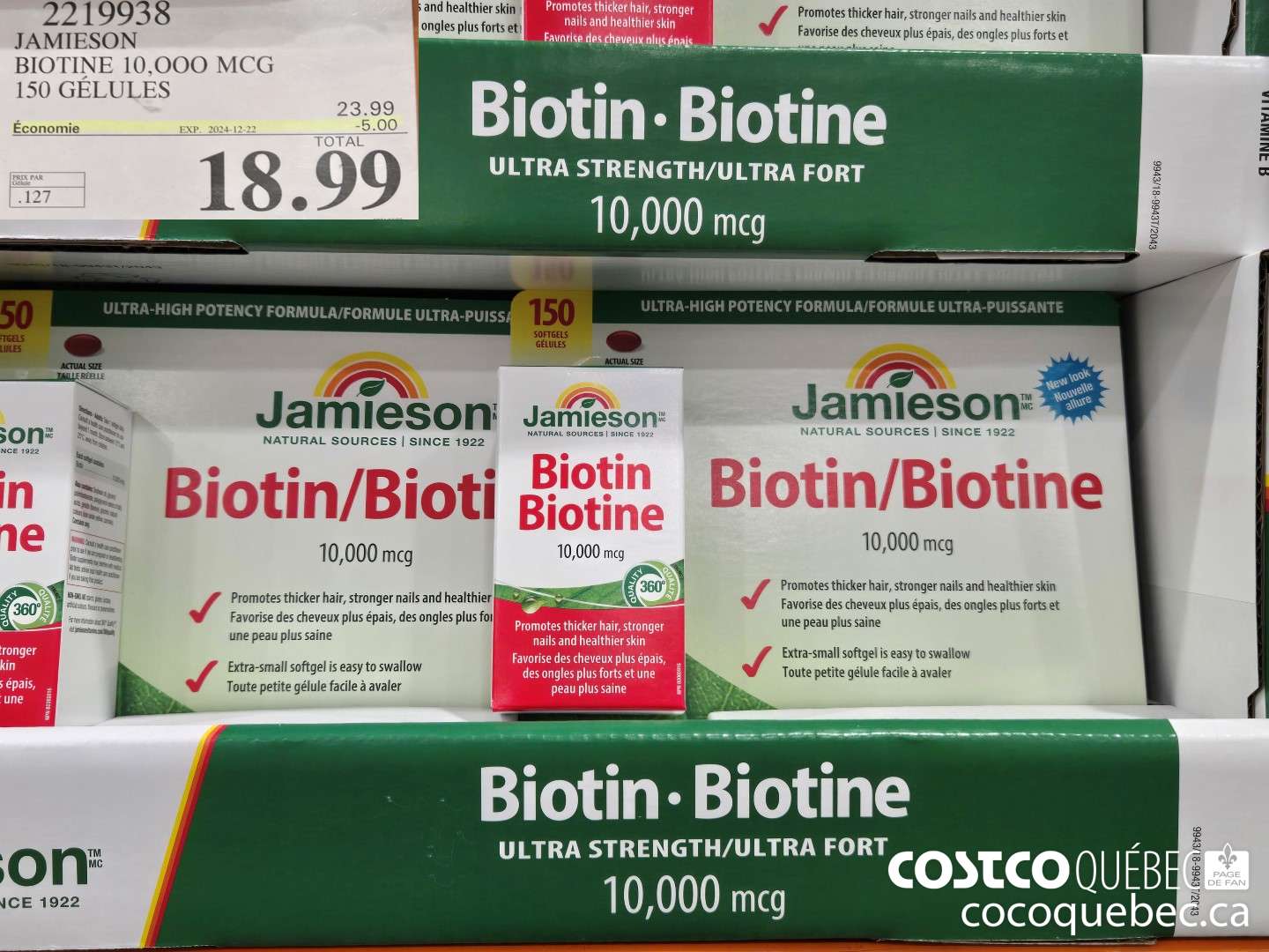 2219938 JAMIESON BIOTINE 10,000 MCG 150 GELULES ($5.00 INSTANT SAVINGS EXPIRES ON 2024-12-22) $18.99