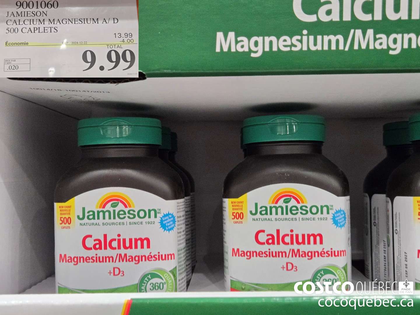 9001060 JAMIESON CALCIUM MAGNESIUM ET VIT D 500 CAPLETS  ($4.00 INSTANT SAVINGS EXPIRES ON 2024-12-22) $9.99