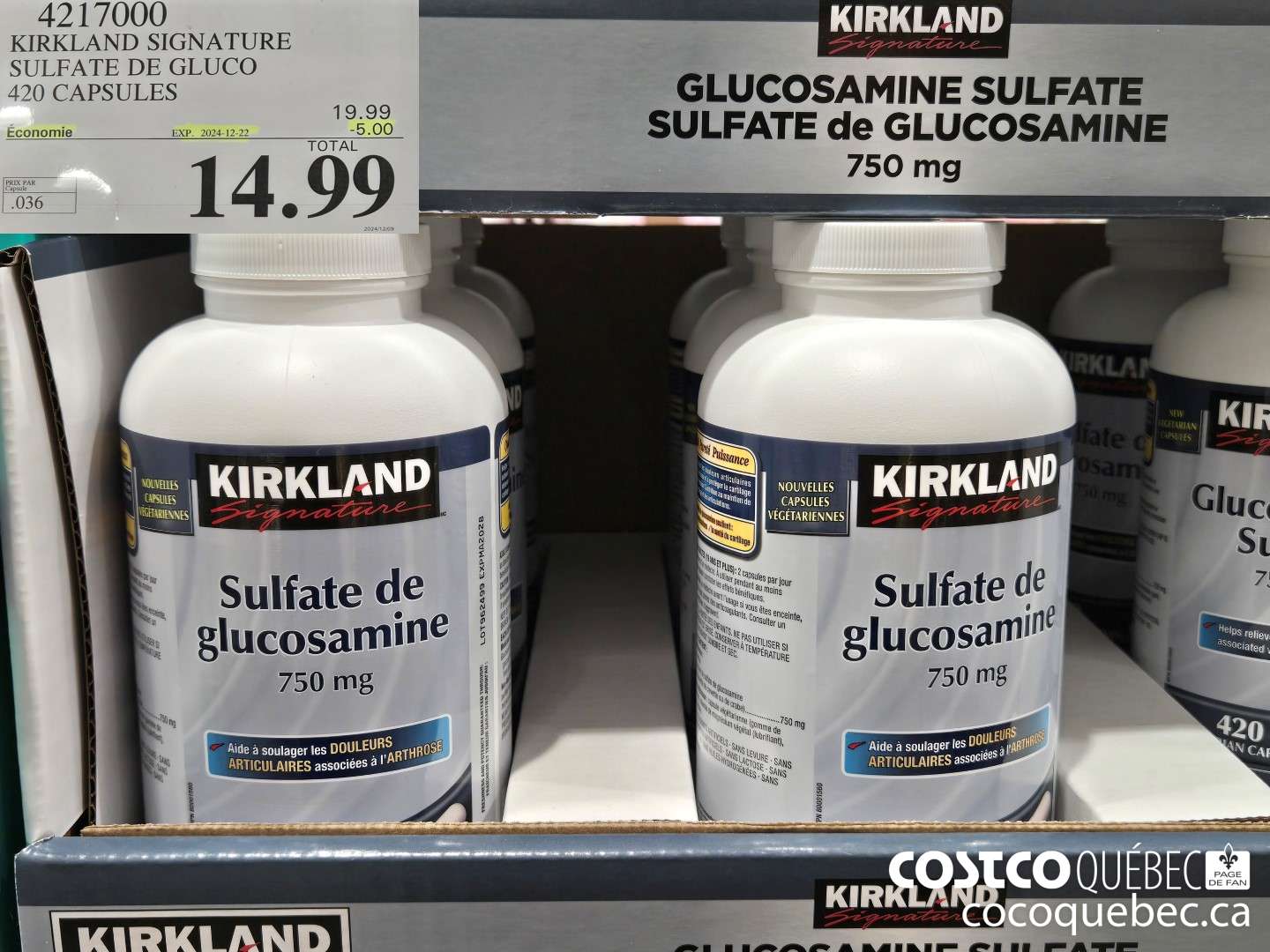 4217000 KIRKLAND SIGNATURE SULFATE DE GLUCO 420 CAPSULES  ($5.00 INSTANT SAVINGS EXPIRES ON 2024-12-22) $14.99