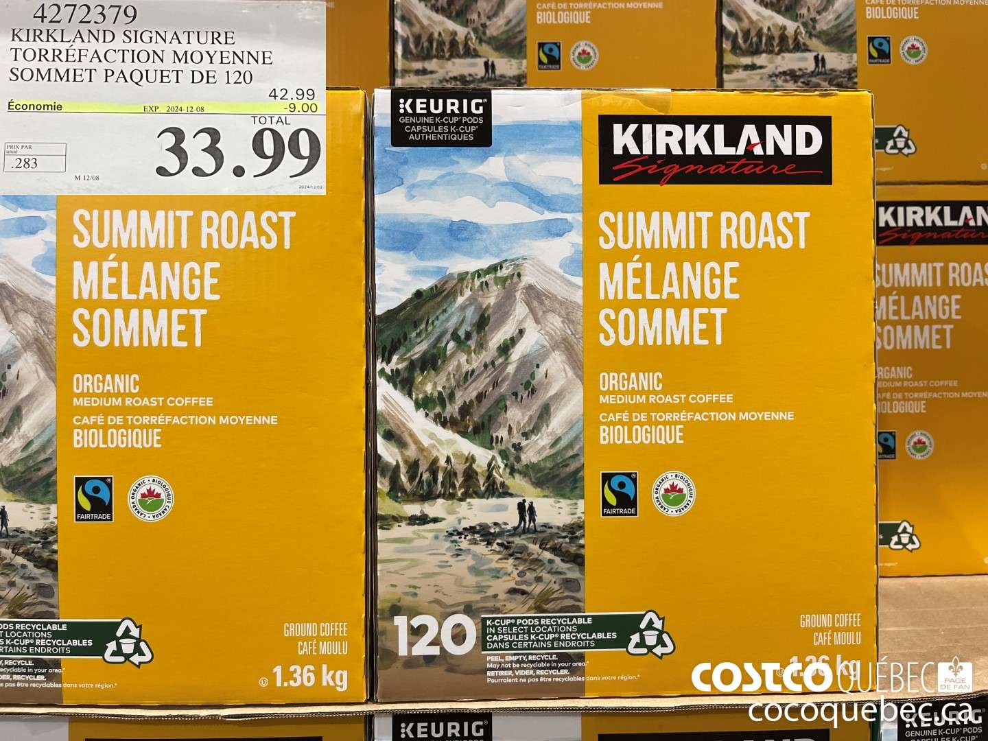 4272379 KIRKLAND SIGNATURE TORREFACTION MOYEN SOMMET PAQUET DE 120 ($9.00 INSTANT SAVINGS EXPIRES ON 2024-12-08) $33.99