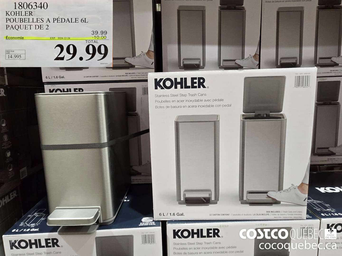1806340 KOHLER POUBELLES A PEDALE 6L ENSEMBLE DE 2  ($10.00 INSTANT SAVINGS EXPIRES ON 2024-12-24) $29.99