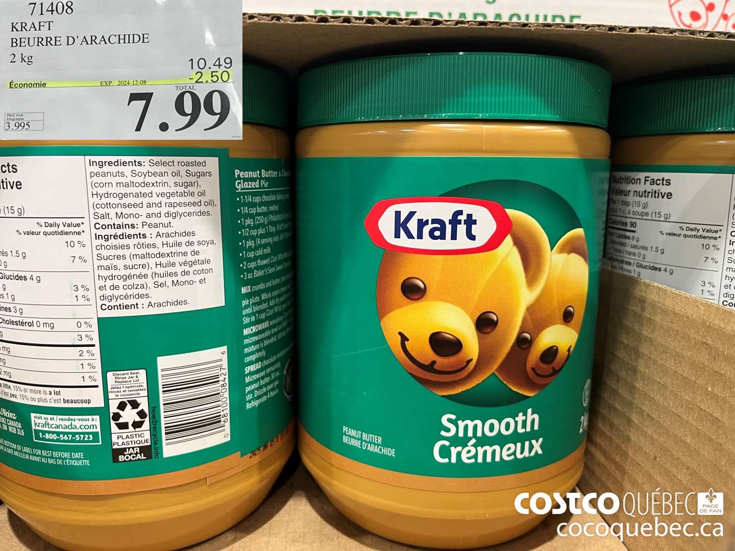 71408 KRAFT BEURRE D'ARACHIDE 2 kg  ($2.50 INSTANT SAVINGS EXPIRES ON 2024-12-08) $7.99