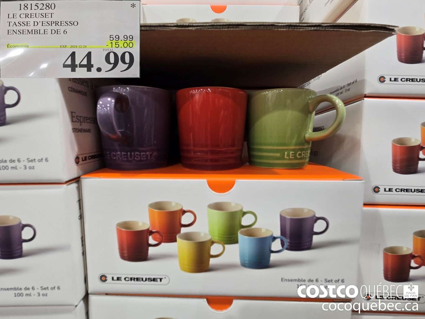 1815280 LE CREUSET TASSE D'ESPRESSO EN SEMBLE DE 6  ($15.00 INSTANT SAVINGS EXPIRES ON 2024-12-24) $59.99