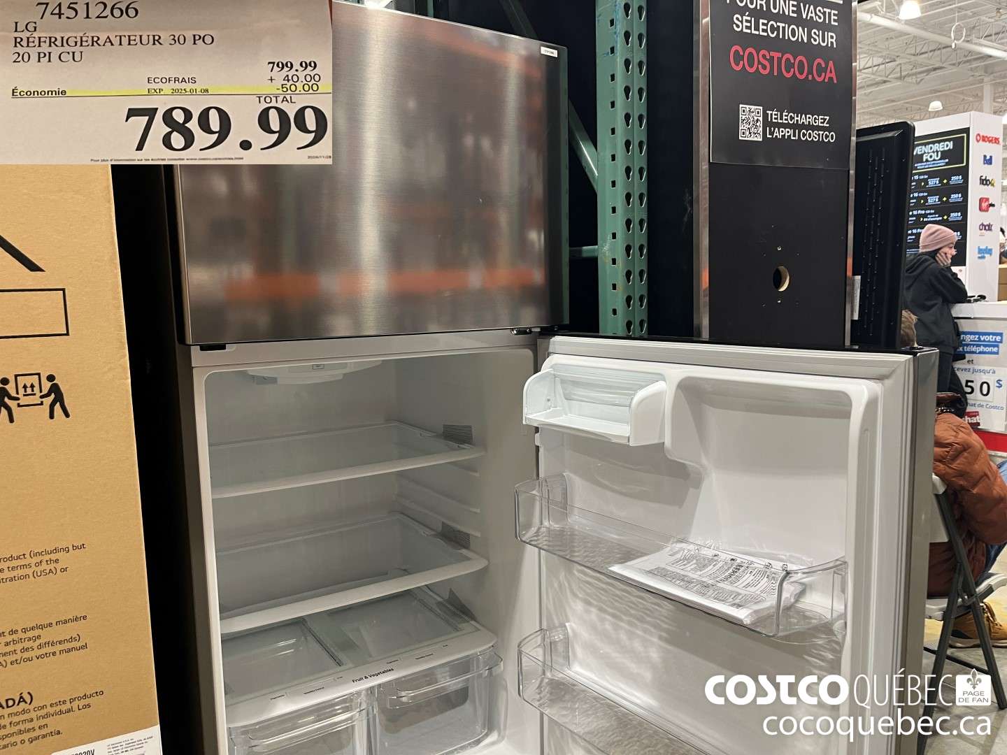 7451266 LG REFRIGERATEUR 30 PO 2023-03-29  ($50.00 INSTANT SAVINGS EXPIRES ON 2024-12-08) $789.99