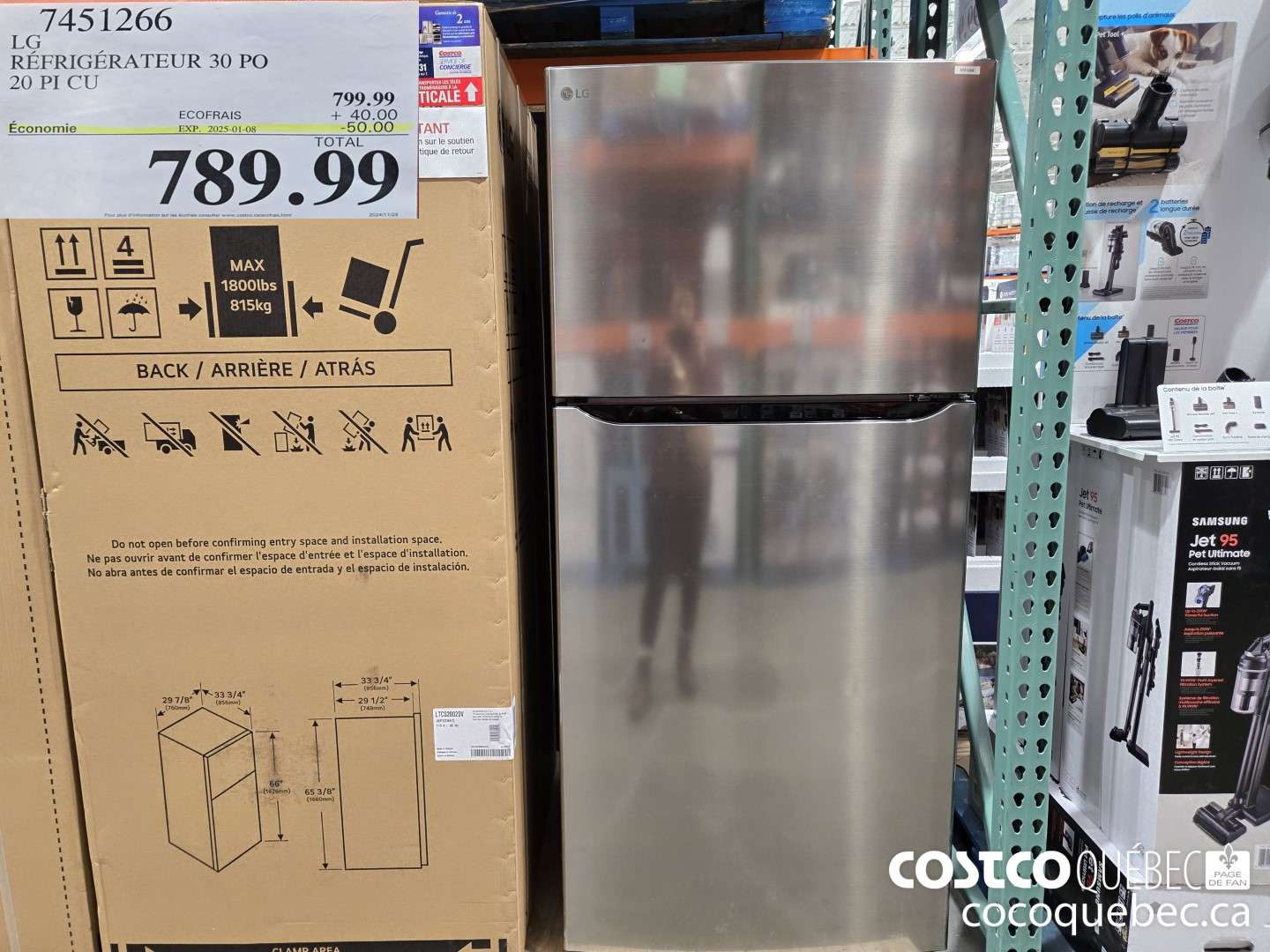 7451266 LG REFRIGERATEUR 30 PO 2023-03-29  ($50.00 INSTANT SAVINGS EXPIRES ON 2025-01-08) $789.99