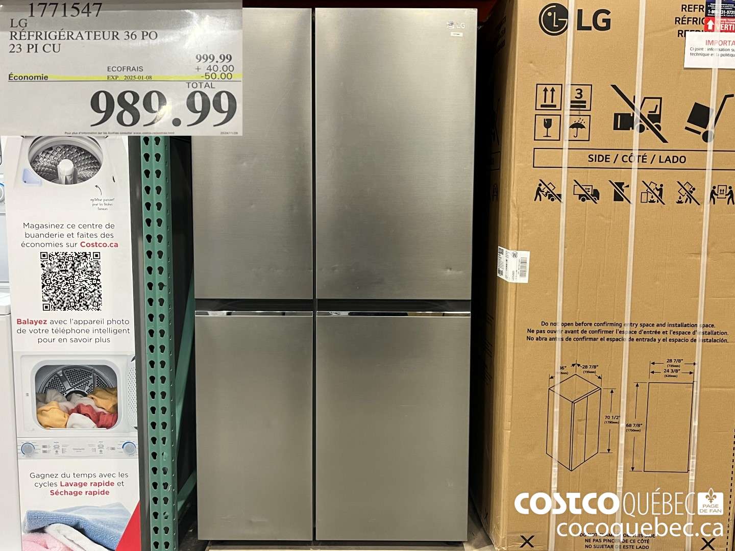 1771547 LG REFRIGERATEUR 36 PO 23 PICU  ($50.00 INSTANT SAVINGS EXPIRES ON 2025-01-08) $989.99