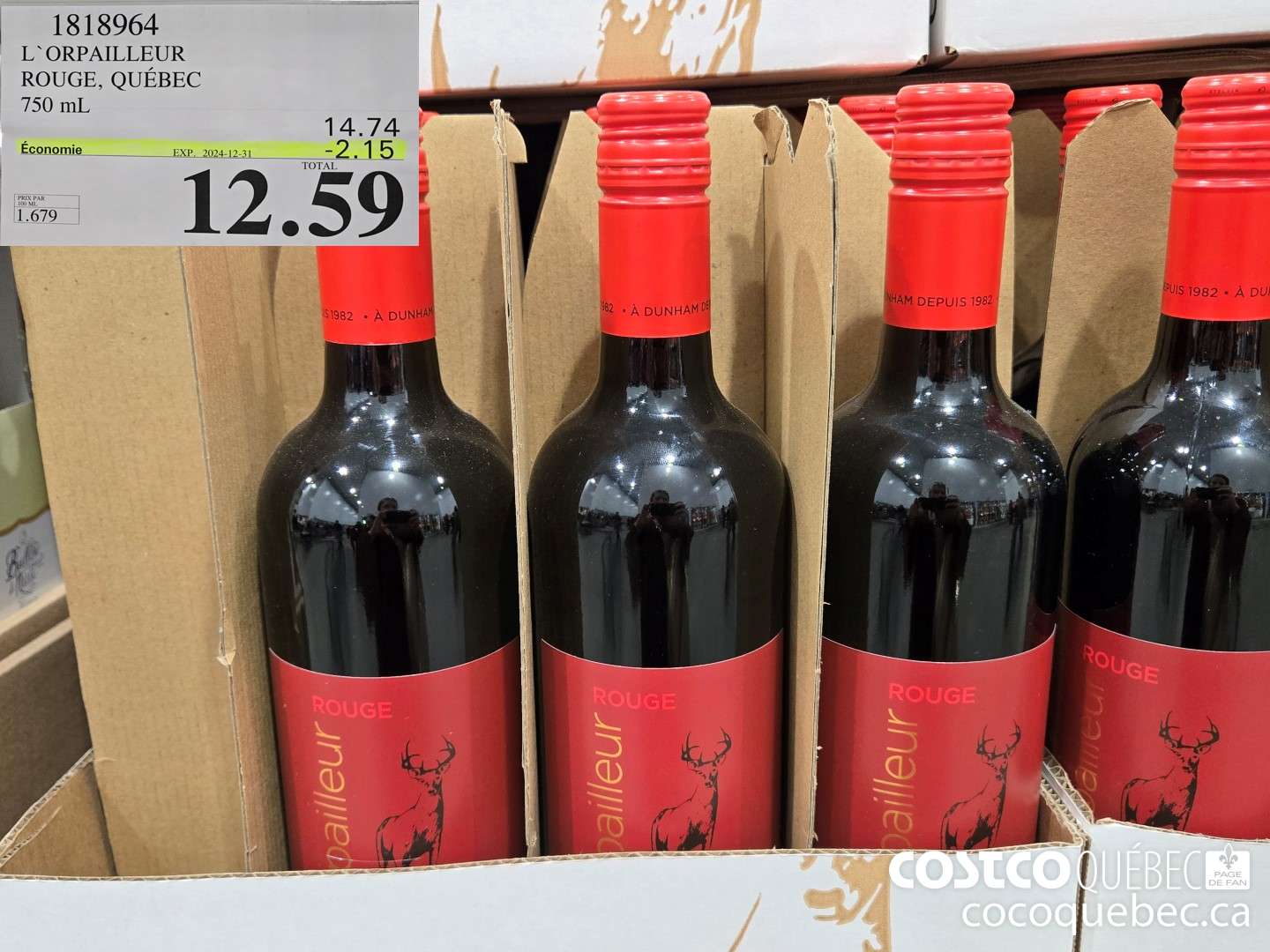 1818964 L*ORPAILLEUR ROUGE, QUEBEC 750 mL 1.679 2024-12-31  ($2.15 INSTANT SAVINGS EXPIRES ON 2024-12-31) $12.59