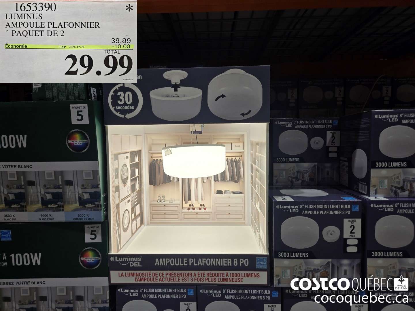 1653390 LUMINUS AMPOULE PLAFONNIER PAQUET DE 2 ($10.00 INSTANT SAVINGS EXPIRES ON 2024-12-22) $29.99