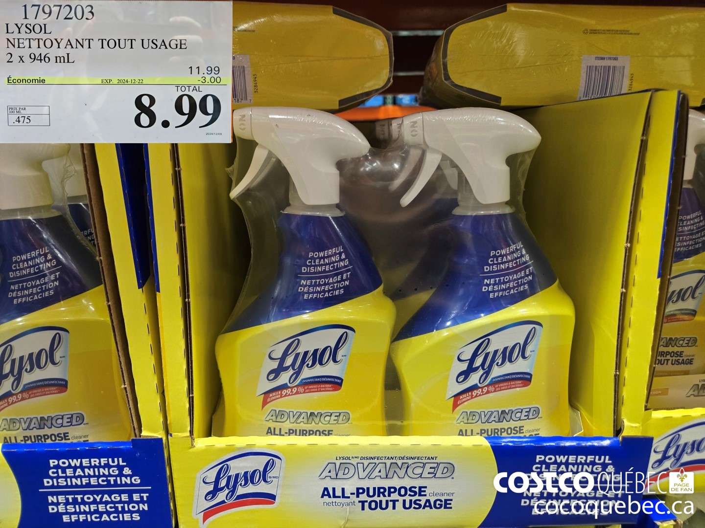 1797203 LYSOL NETTOYANT TOUT USAGE 2 x 946 mL  ($3.00 INSTANT SAVINGS EXPIRES ON 2024-12-22) $8.99