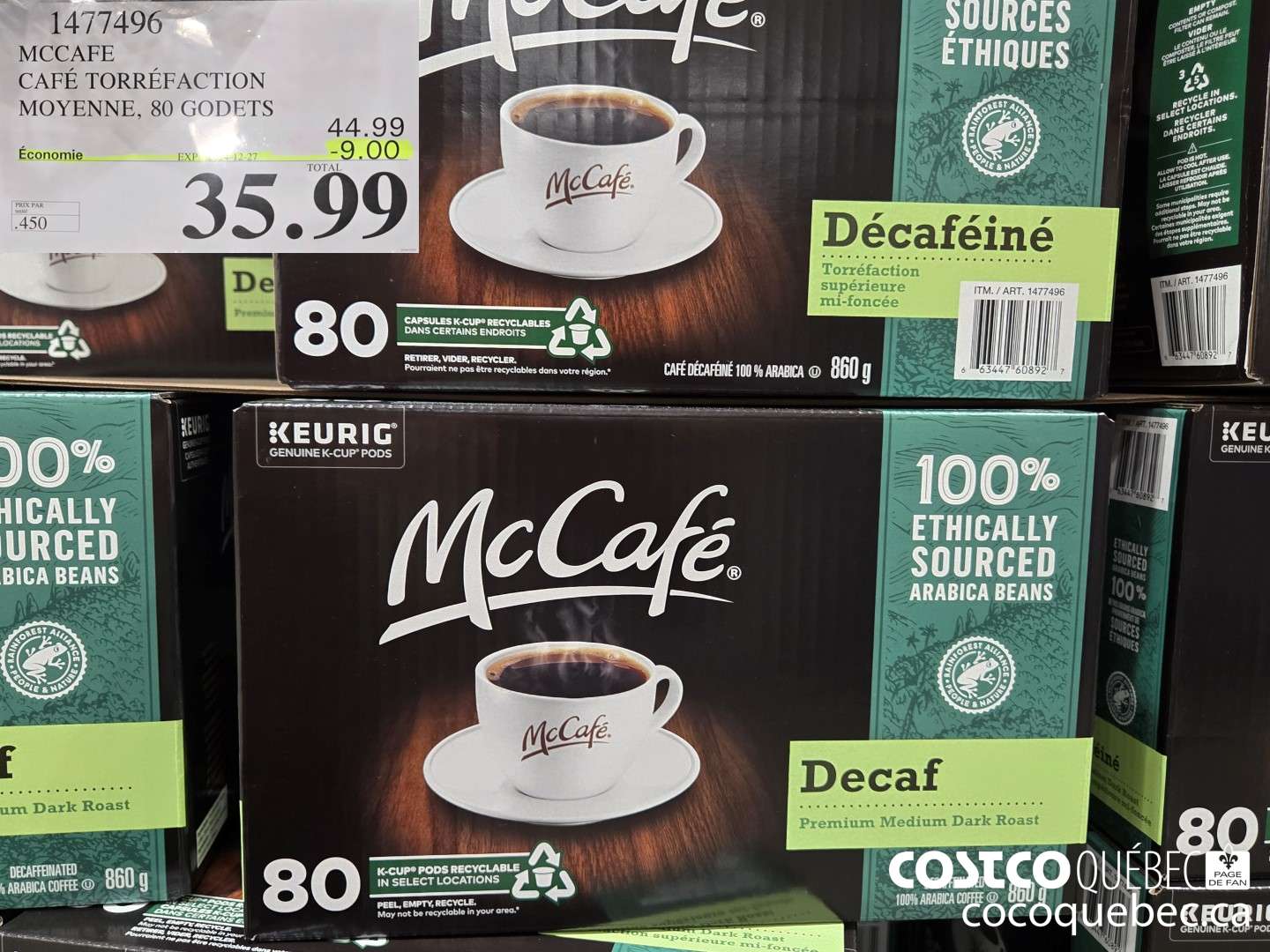 1477496 MCCAFE CAFE TORREFACTION MOYENNE, 80 GODETS  ($9.00 INSTANT SAVINGS EXPIRES ON 2024-12-27) $35.99