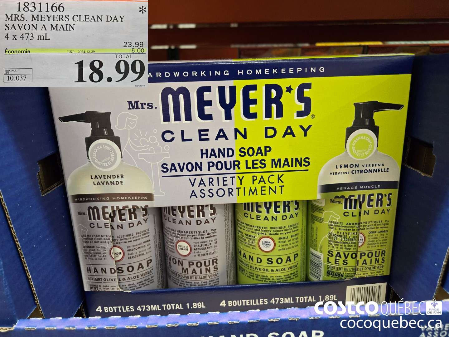 1831166 MRS. MEYERS CLEAN DAY SAVON A MAIN  ($5.00 INSTANT SAVINGS EXPIRES ON 2024-12-29) $18.99