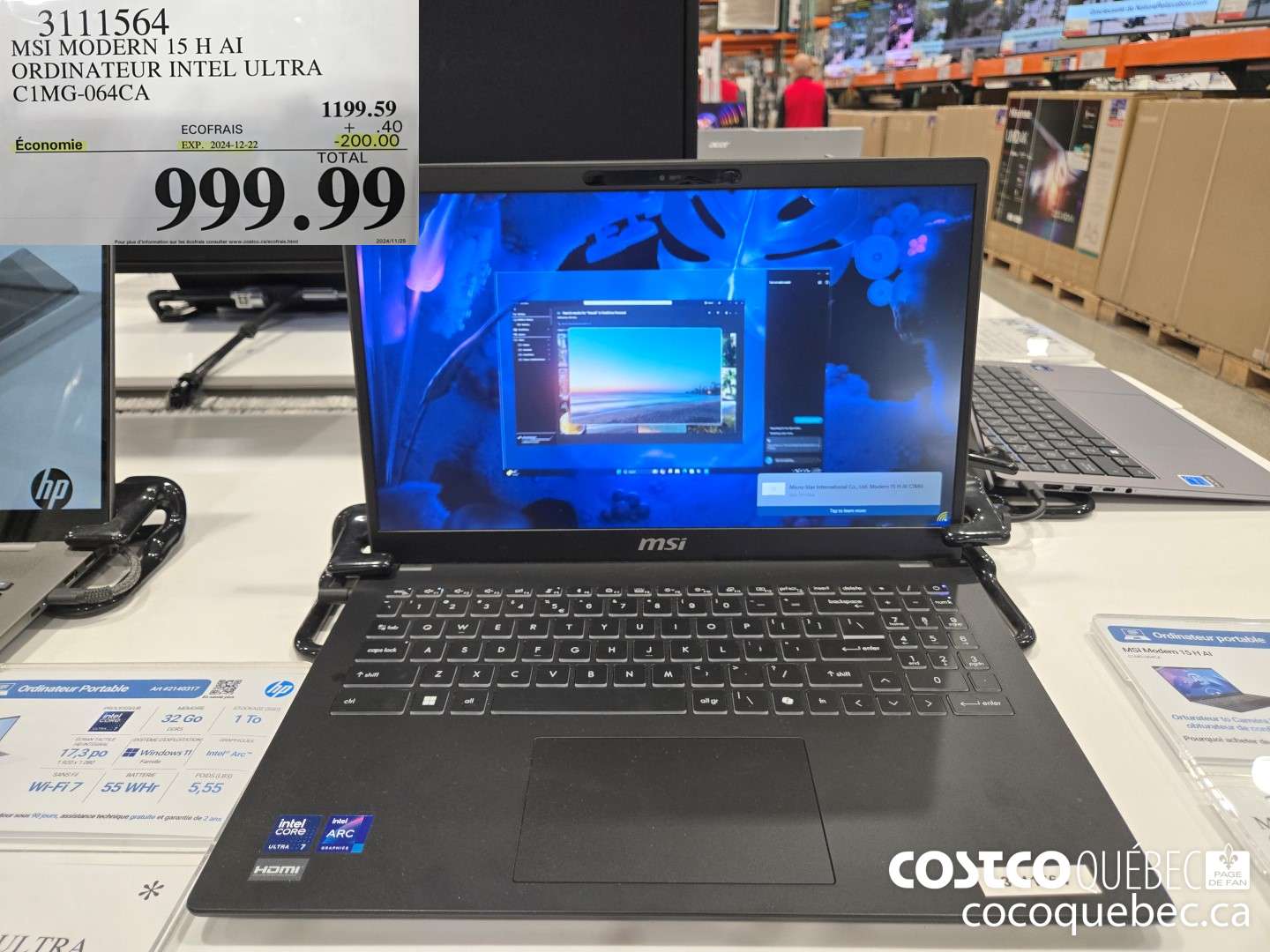 3111564 MSI MODERN 15 H Al ORDINATEUR INTEL ULTRA  ($200.00 INSTANT SAVINGS EXPIRES ON 2024-12-22) $999.99