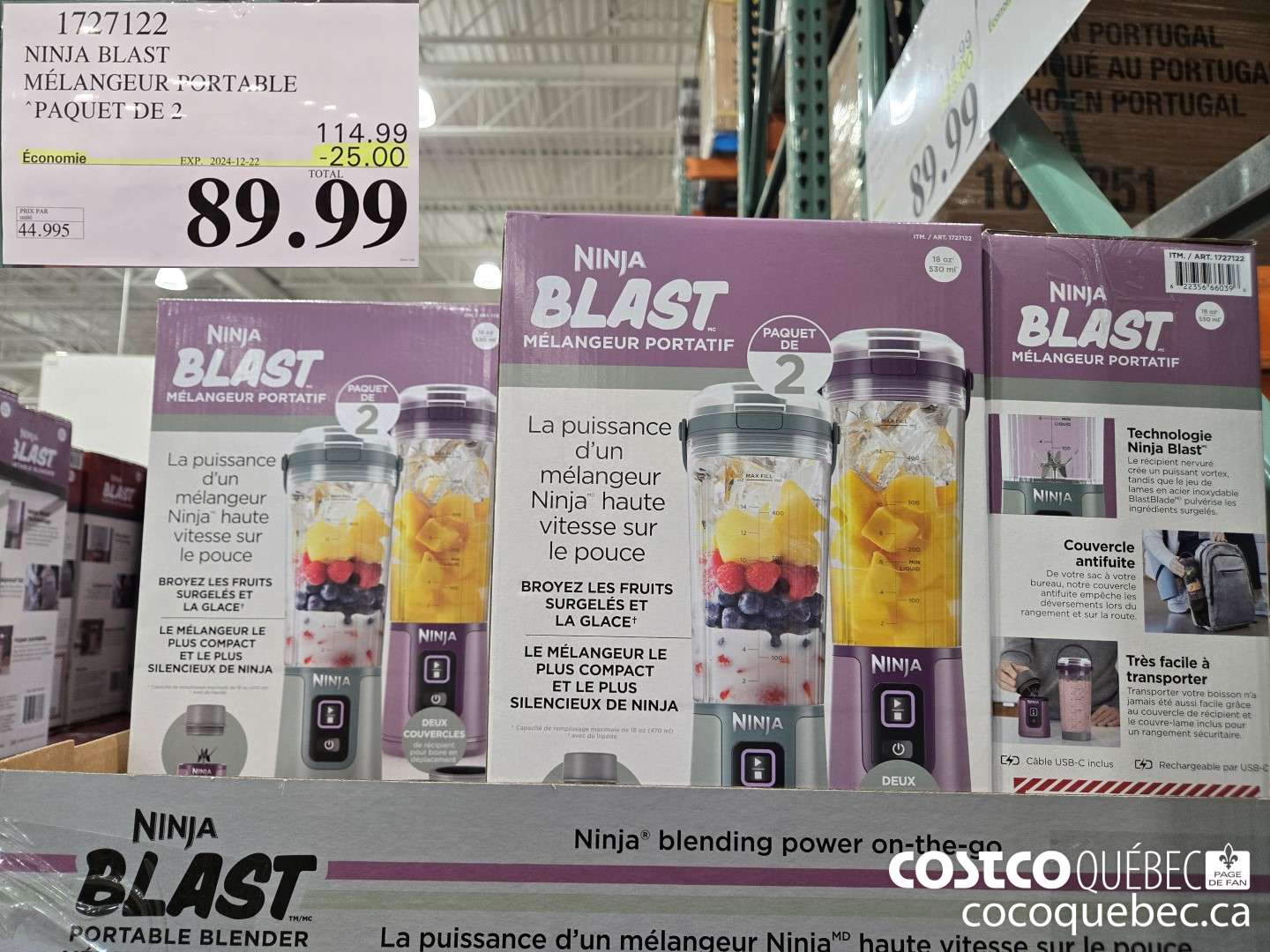 1727122 NINJA BLAST MELANGEUR PORTABLE PAQUET DE 2 [PRIXPAR | unite 44.995 |  ($25.00 INSTANT SAVINGS EXPIRES ON 2024-12-22) $89.99