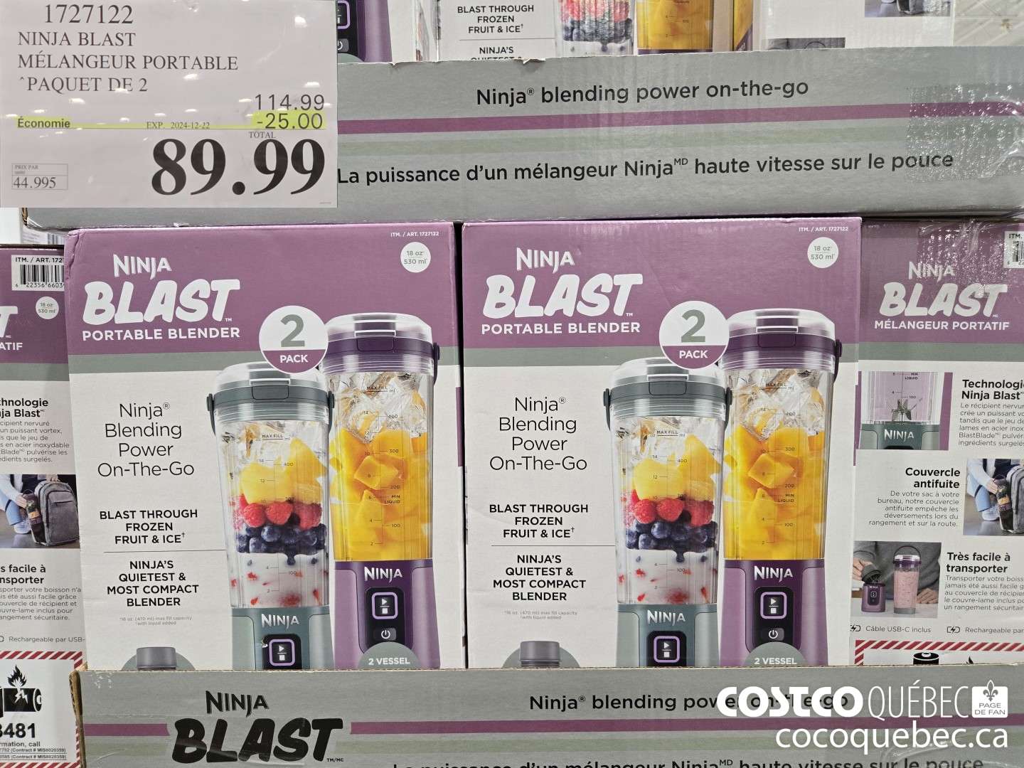 1727122 NINJA BLAST MELANGEUR PORTABLE PAQUET DE 2 [PRIXPAR | unite 44.995 |  ($25.00 INSTANT SAVINGS EXPIRES ON 2024-12-22) $89.99