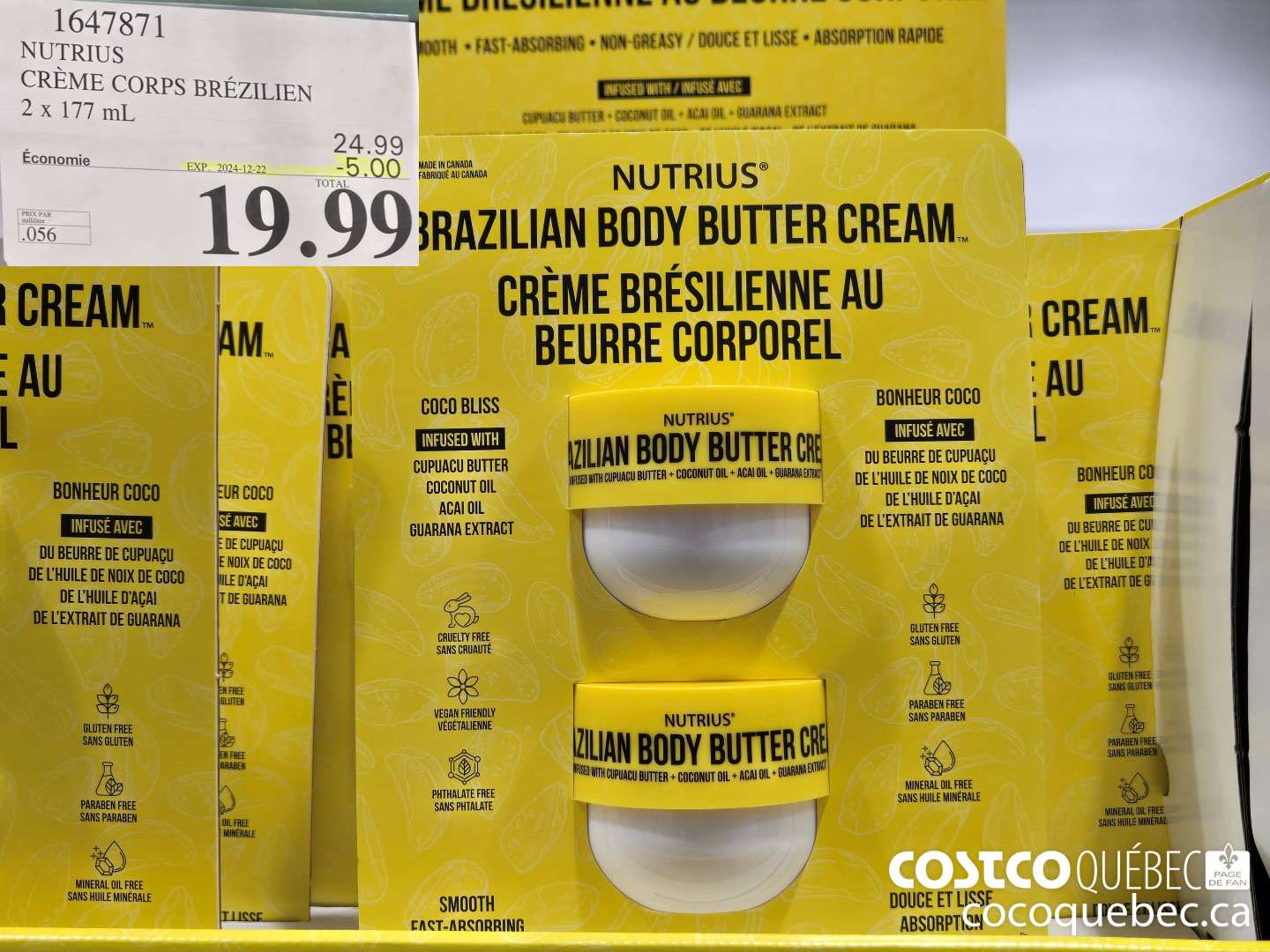 1647871 NUTRIUS CREME CORPS BREZILIEN 2x 177 mL ($5.00 INSTANT SAVINGS EXPIRES ON 2024-12-22) $19.99