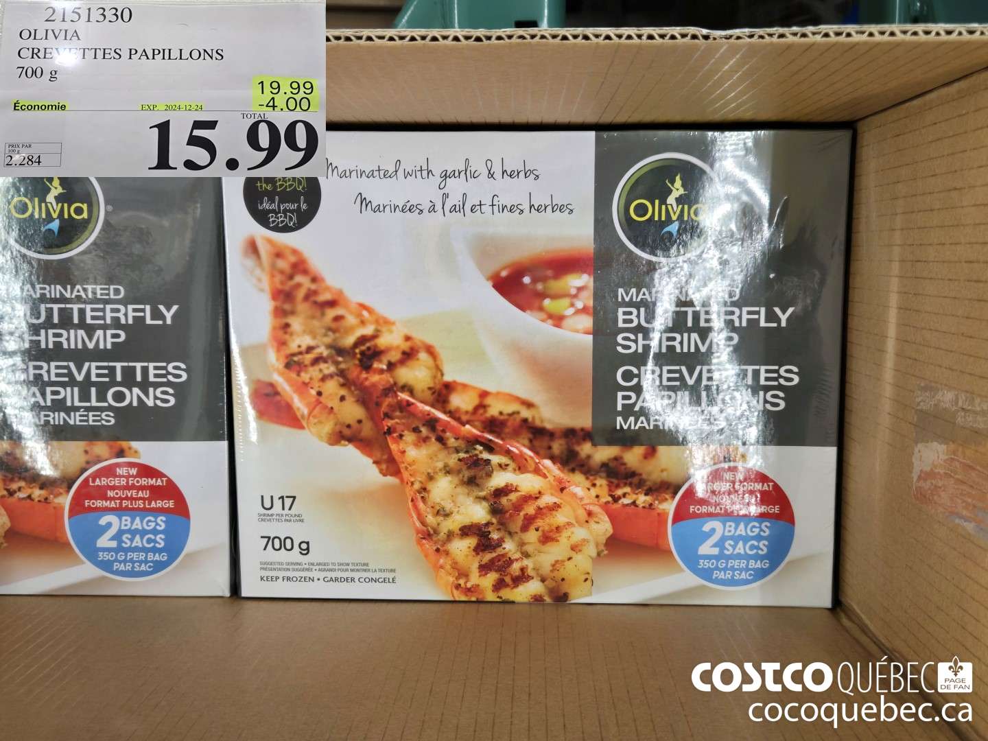 2151330 OLIVIA CREVETTES PAPILLONS 700 g ($4.00 INSTANT SAVINGS EXPIRES ON 2024-12-24) $15.99