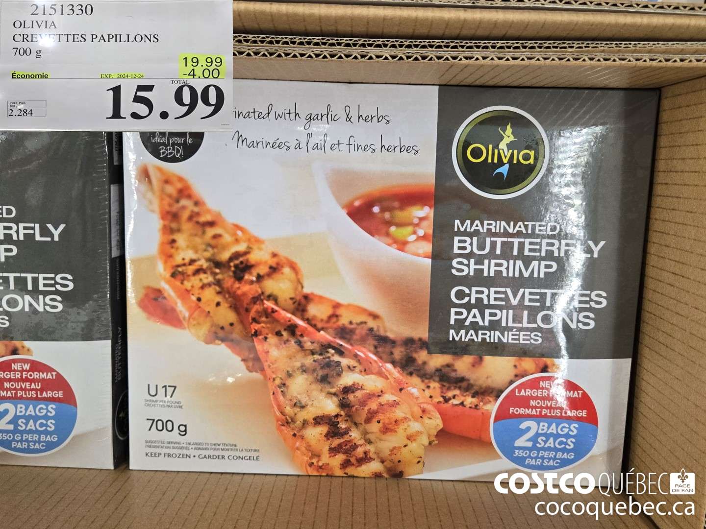 2151330 OLIVIA CREVETTES PAPILLONS 700 g ($4.00 INSTANT SAVINGS EXPIRES ON 2024-12-24) $15.99