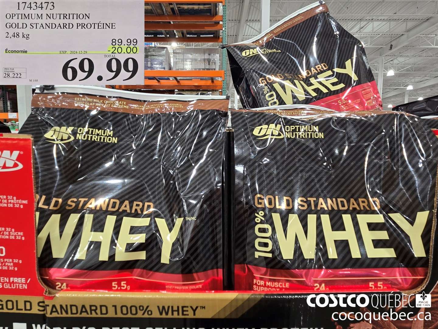 1743473 OPTIMUM NUTRITION GOLD STANDARD PROTEINE 2,48 kg  ($20.00 INSTANT SAVINGS EXPIRES ON 2024-12-29) $69.99