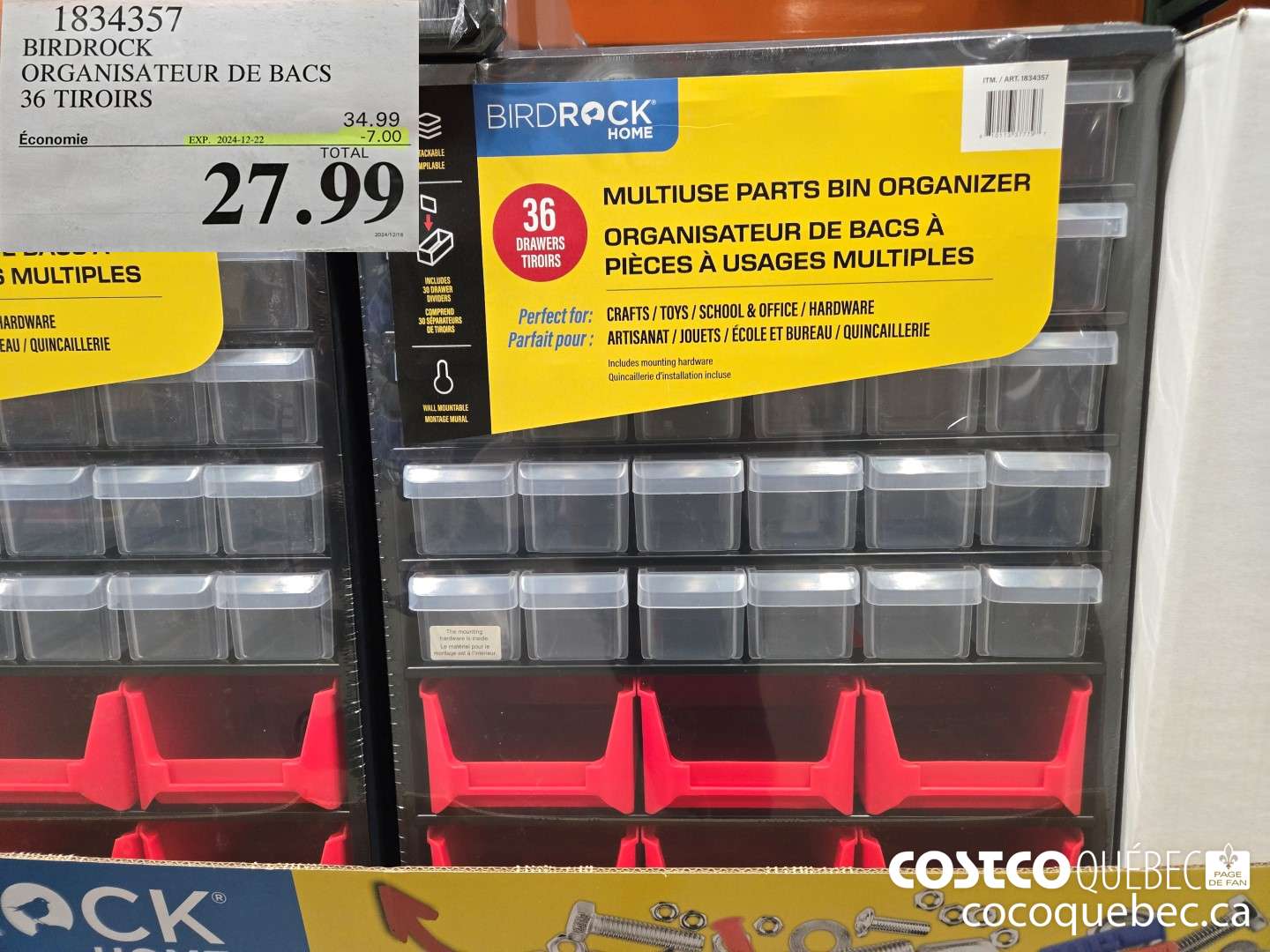 1834357 ORGANISATEUR DE BACS 36 TIROIRS  ($7.00 INSTANT SAVINGS EXPIRES ON 2024-12-22) $27.99