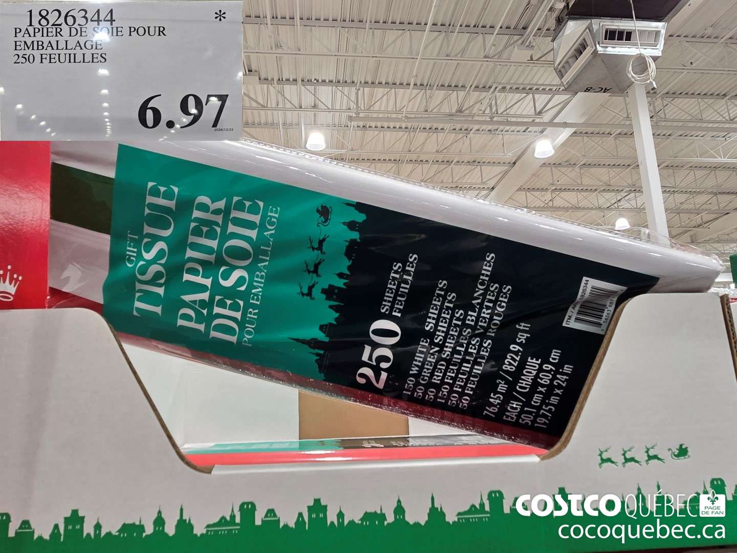 1826344 PAPIER DE © ‘IE POUR EMBALLAGE 250 FEUILLES  $6.97