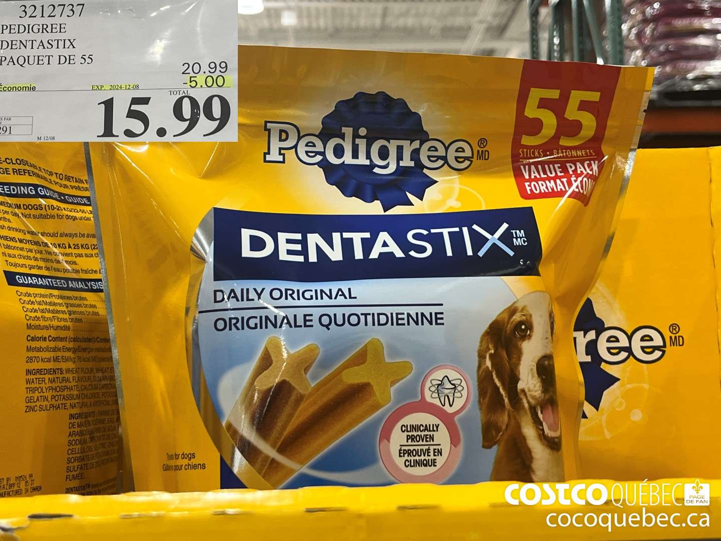 3212737 PEDIGREE DENTASTIX PAQUET DE 55 ($5.00 INSTANT SAVINGS EXPIRES ON 2024-12-08) $15.99
