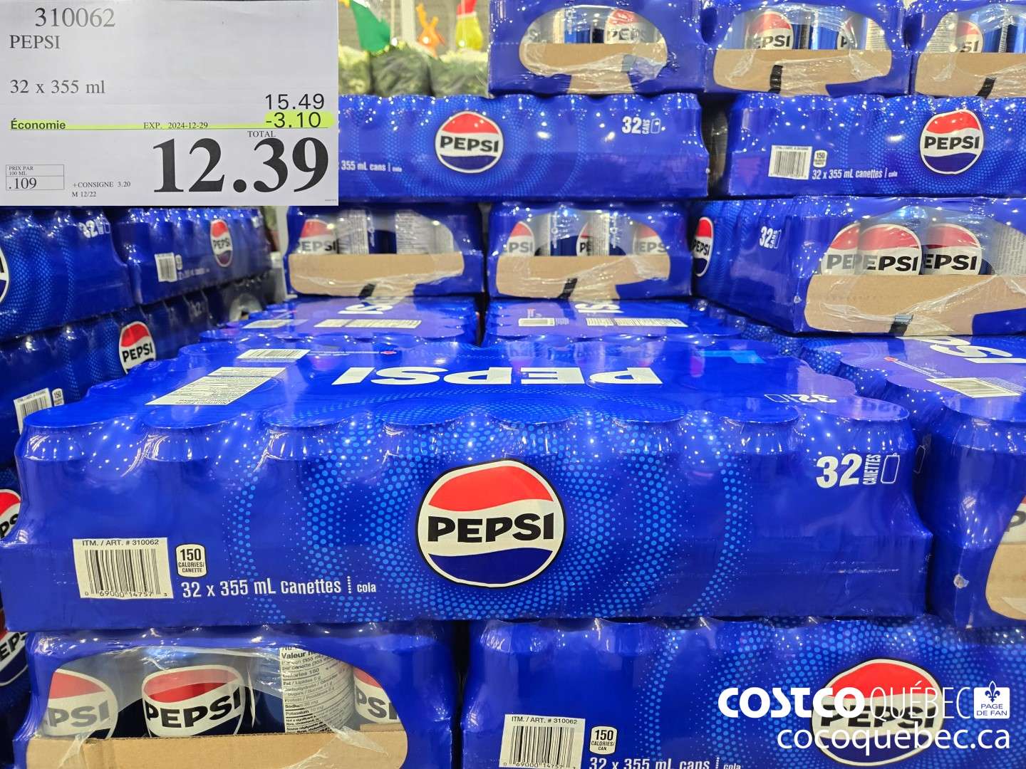 310062 PEPSI 32 x 355 ml  ($2.90 INSTANT SAVINGS EXPIRES ON 2024-12-22) $12.39