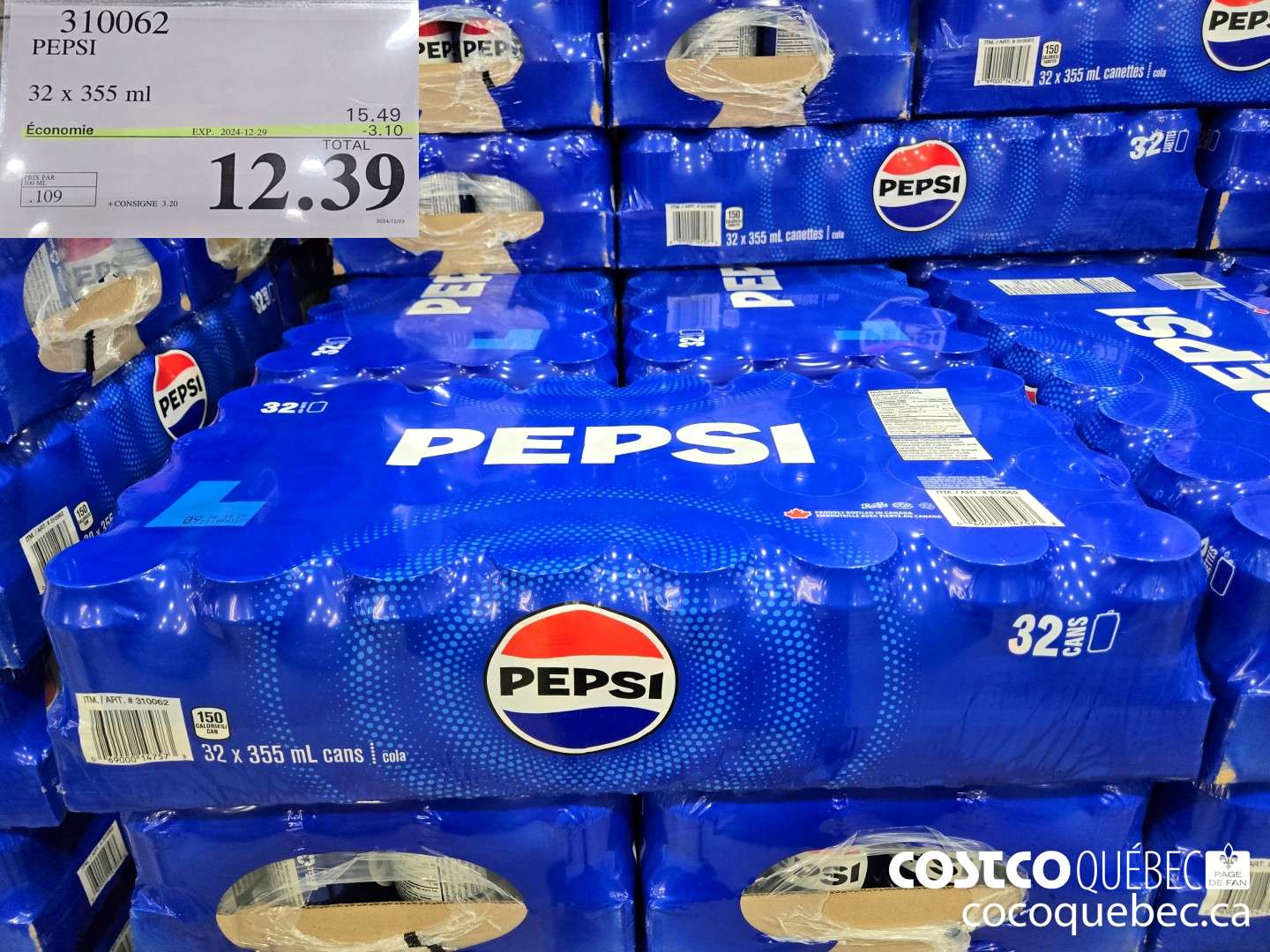 310062 PEPSI 32 x 355 ml  ($3.10 INSTANT SAVINGS EXPIRES ON 2024-12-29) $12.39