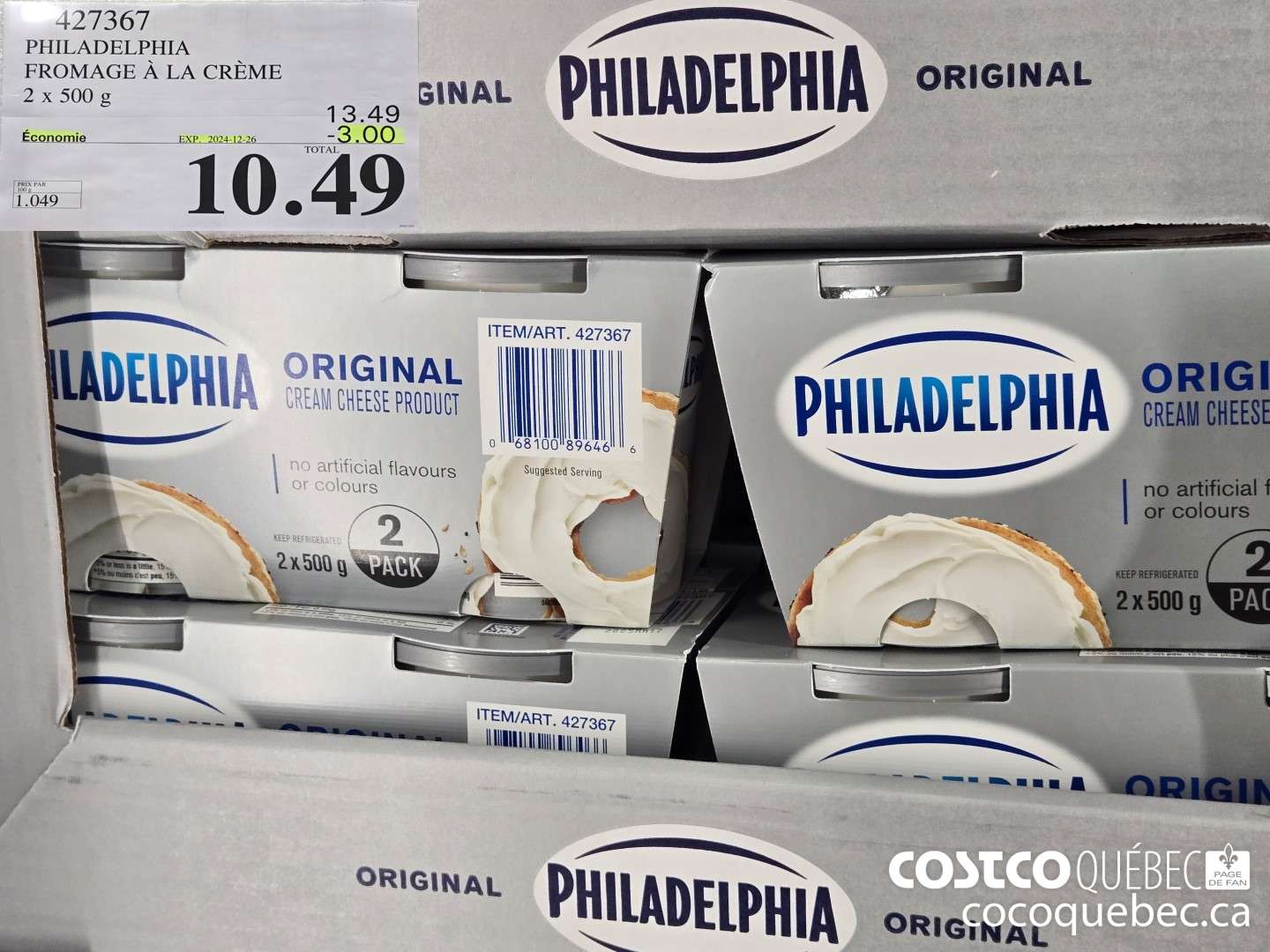 427367 PHILADELPHIA FROMAGE a LA CREME 2 x 500 g  ($3.00 INSTANT SAVINGS EXPIRES ON 2024-12-26) $10.49