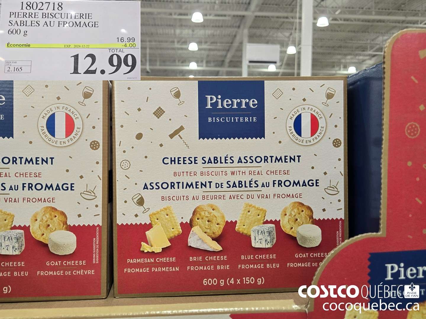 1802718 PIERRE BISCUITERIE SABLES AU FRAMAGE 600 g  ($4.00 INSTANT SAVINGS EXPIRES ON 2024-12-22) $12.99