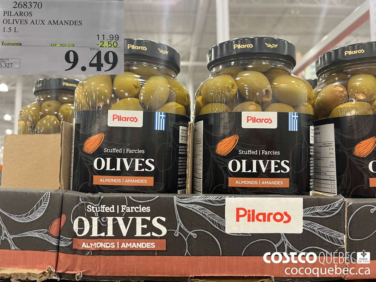 268370 PILAROS OLIVES AUX AMANDES  ($2.50 INSTANT SAVINGS EXPIRES ON 2024-12-08) $9.49