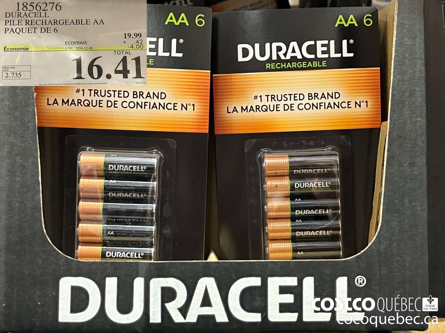 1856276 PILE RECHARGEABLE AA PAQUET DE 6  ($4.00 INSTANT SAVINGS EXPIRES ON 2024-12-08) $16.41