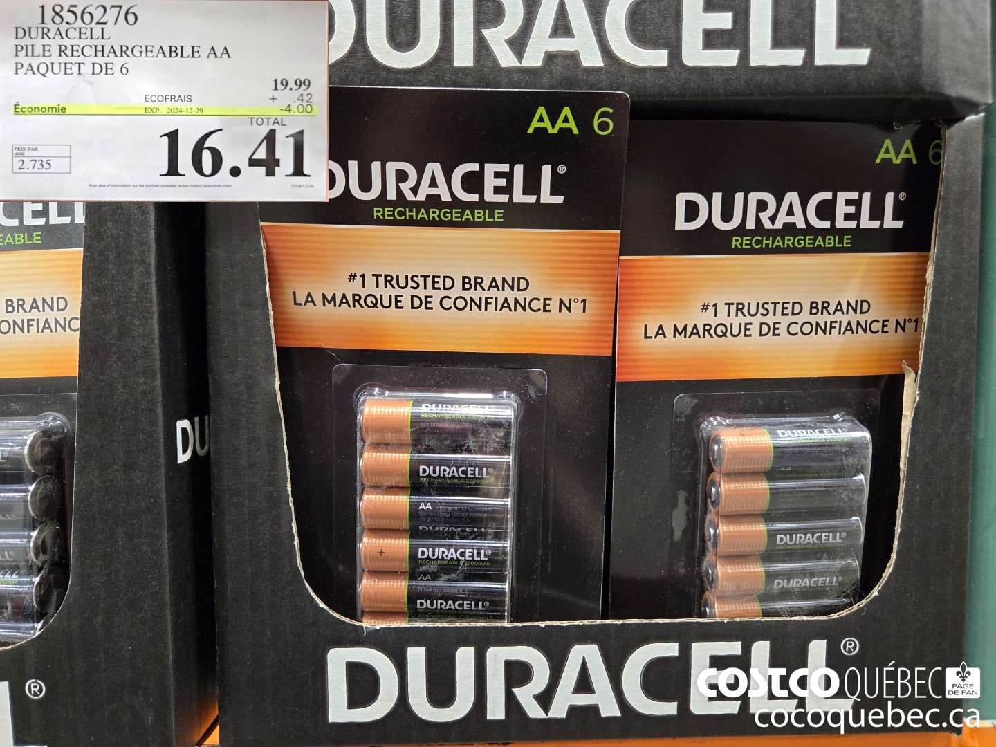1856276 PILE RECHARGEABLE AA PAQUET DE 6  ($4.00 INSTANT SAVINGS EXPIRES ON 2024-12-29) $16.41