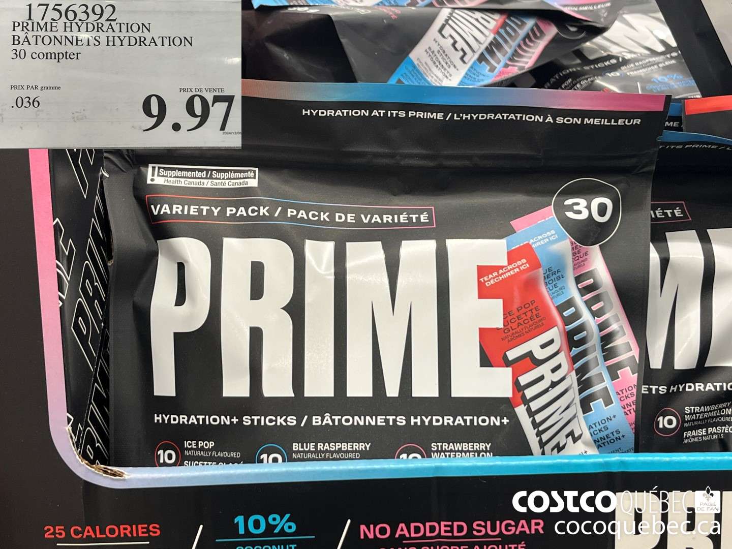 1756392 PRIME HYDRATION BATONNETS HYDRATION 30 compter  $9.97