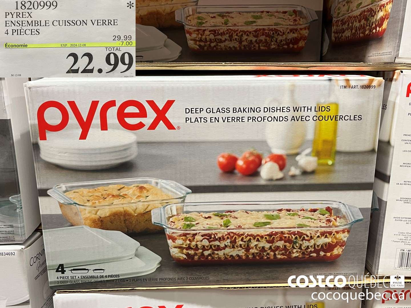 1820999 PYREX ENSEMBLE CUISSON VERRE 4 PIECES  $29.99